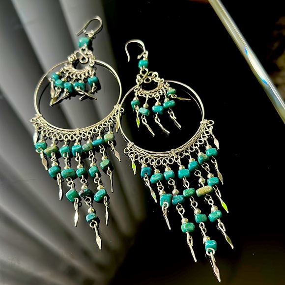 Peruvian Earrings Semiprecious Stones Gorgeous - Picture 1 of 2